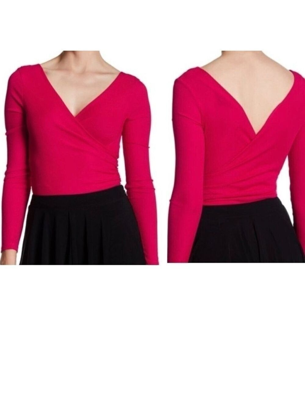 Topshop Wrap Bodysuit Red Stretch Long Sleeves Size 2